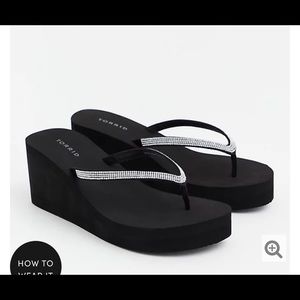 Black rhinestone wedge sandals